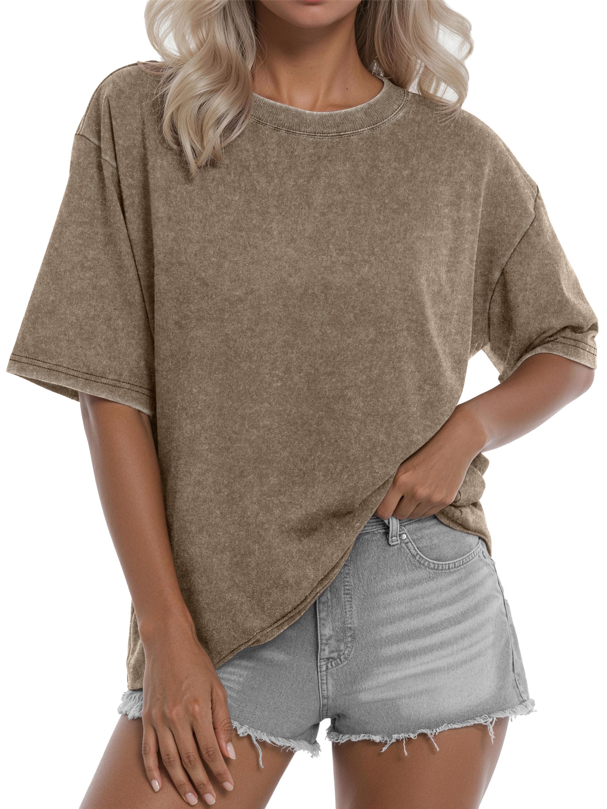 Sundazz Oversized T Shirts for Women Cotton Vintage Acid Wash Tees Baggy Shirts Trendy Casual Tops