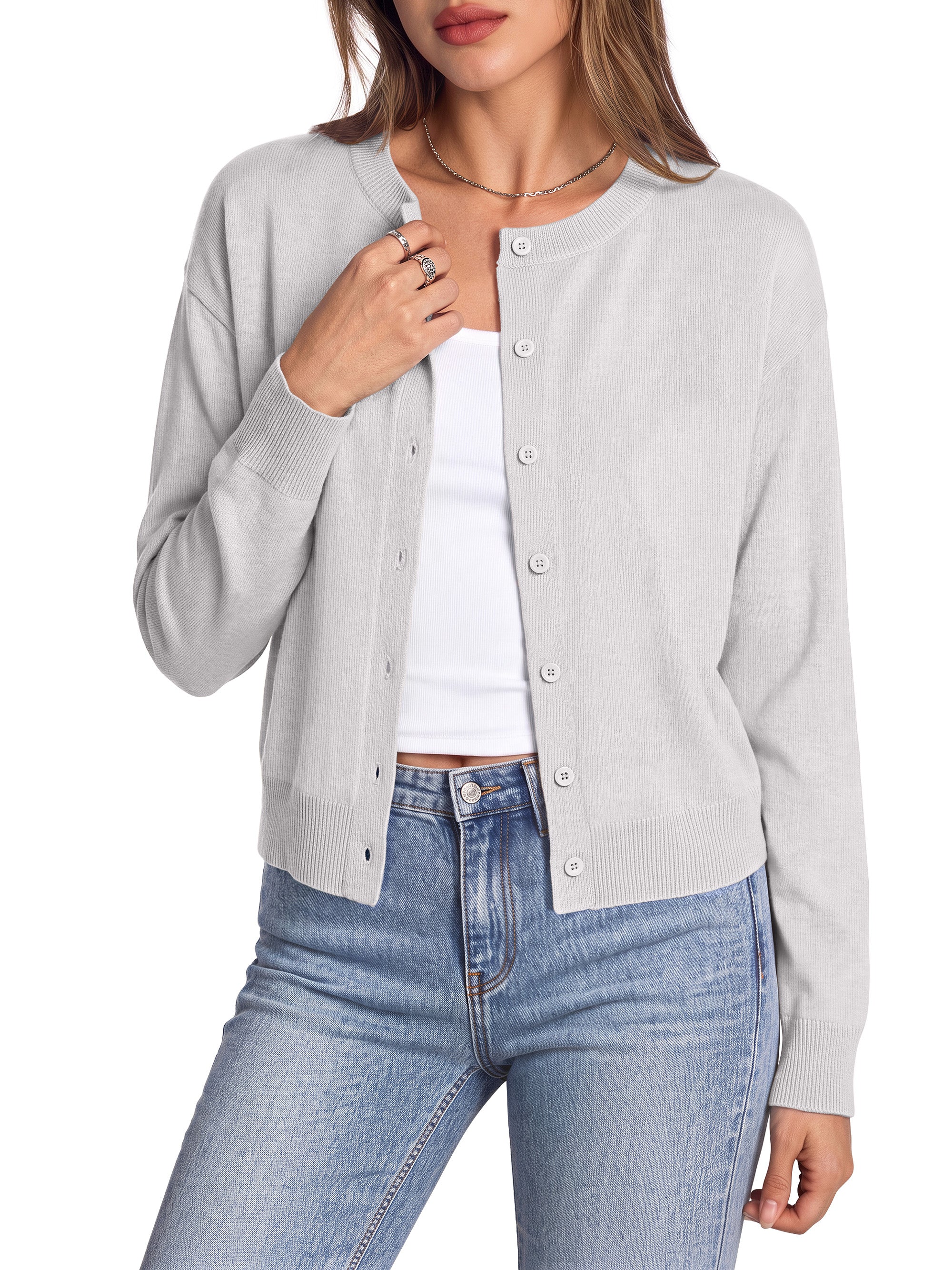 Sundazz Cropped Cardigan Sweaters for Women Lightweight Long Sleeve Cardigan Crewneck Button Up Sweaters