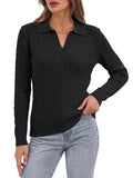 Sundazz Womens Cable Knit Sweaters Long Sleeve V Neck Pullover Fall Winter Sweater Tops Casual Polo Shirts