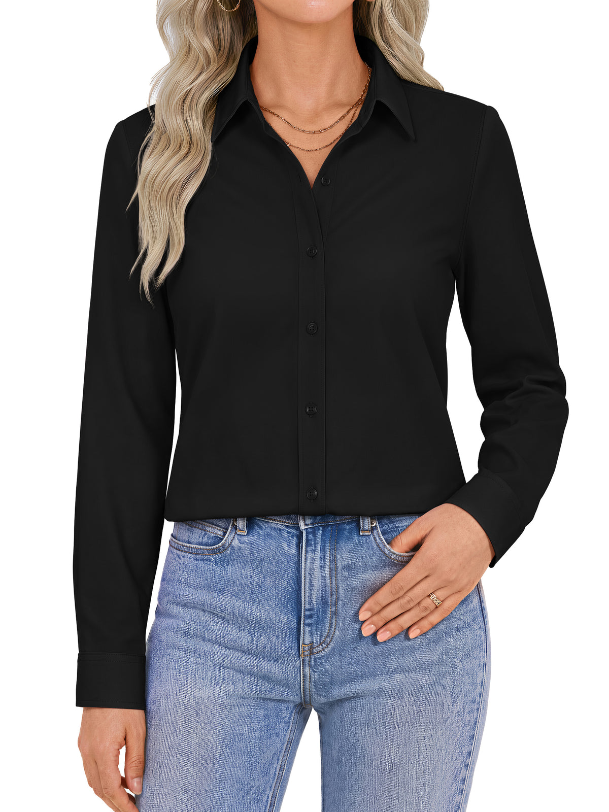 Sundazz Button Down Shirts for Women Long Sleeve Dress Shirts Collared Wrinkle Free Business Casual Tops