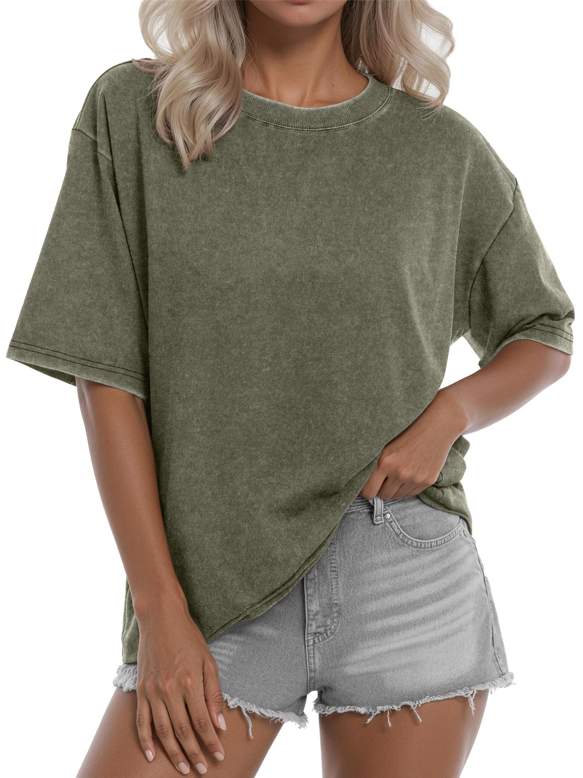 Sundazz Oversized T Shirts for Women Cotton Vintage Acid Wash Tees Baggy Shirts Trendy Casual Tops