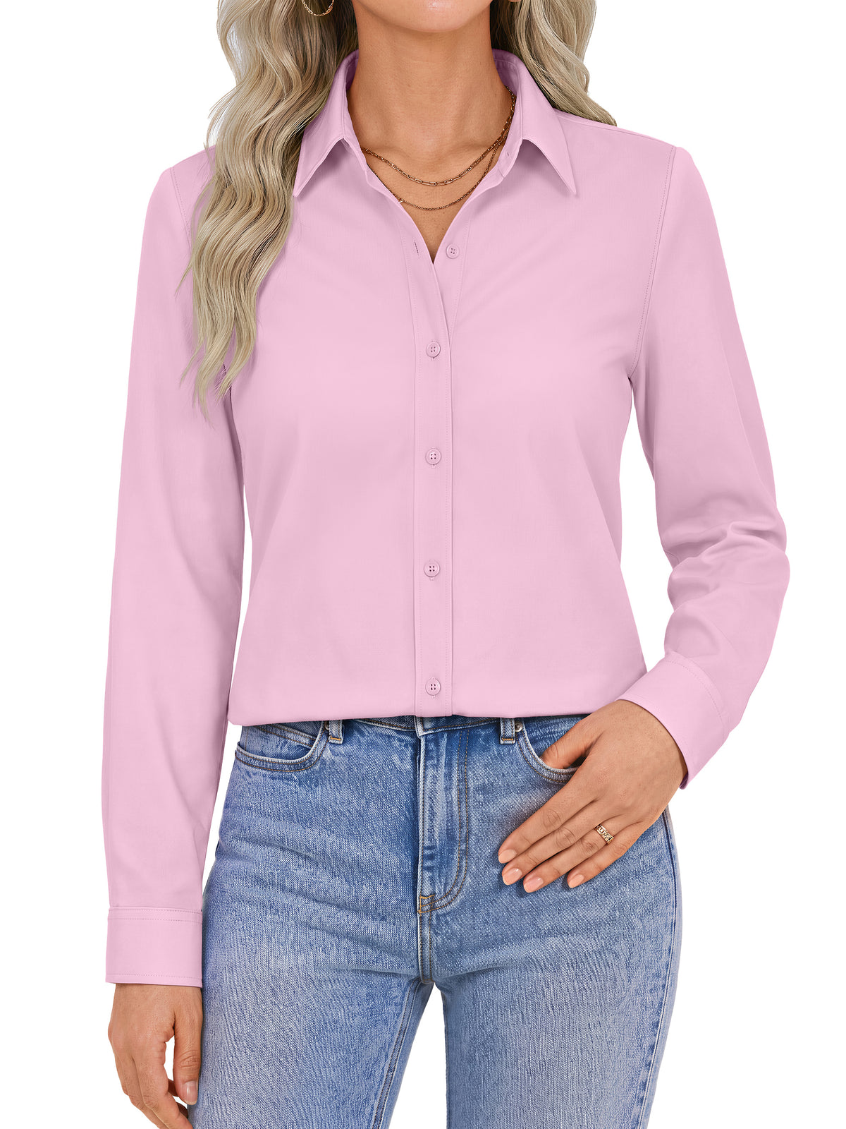 Sundazz Button Down Shirts for Women Long Sleeve Dress Shirts Collared Wrinkle Free Business Casual Tops