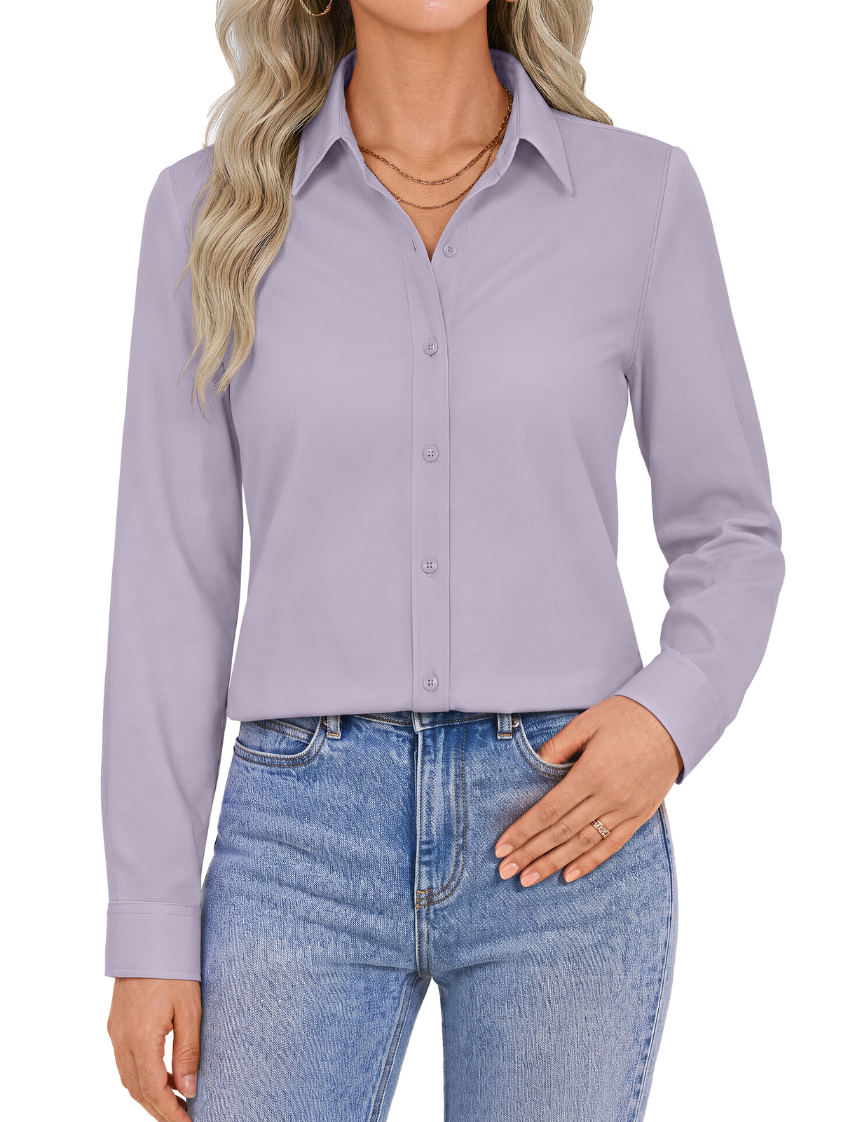 Sundazz Button Down Shirts for Women Long Sleeve Dress Shirts Collared Wrinkle Free Business Casual Tops