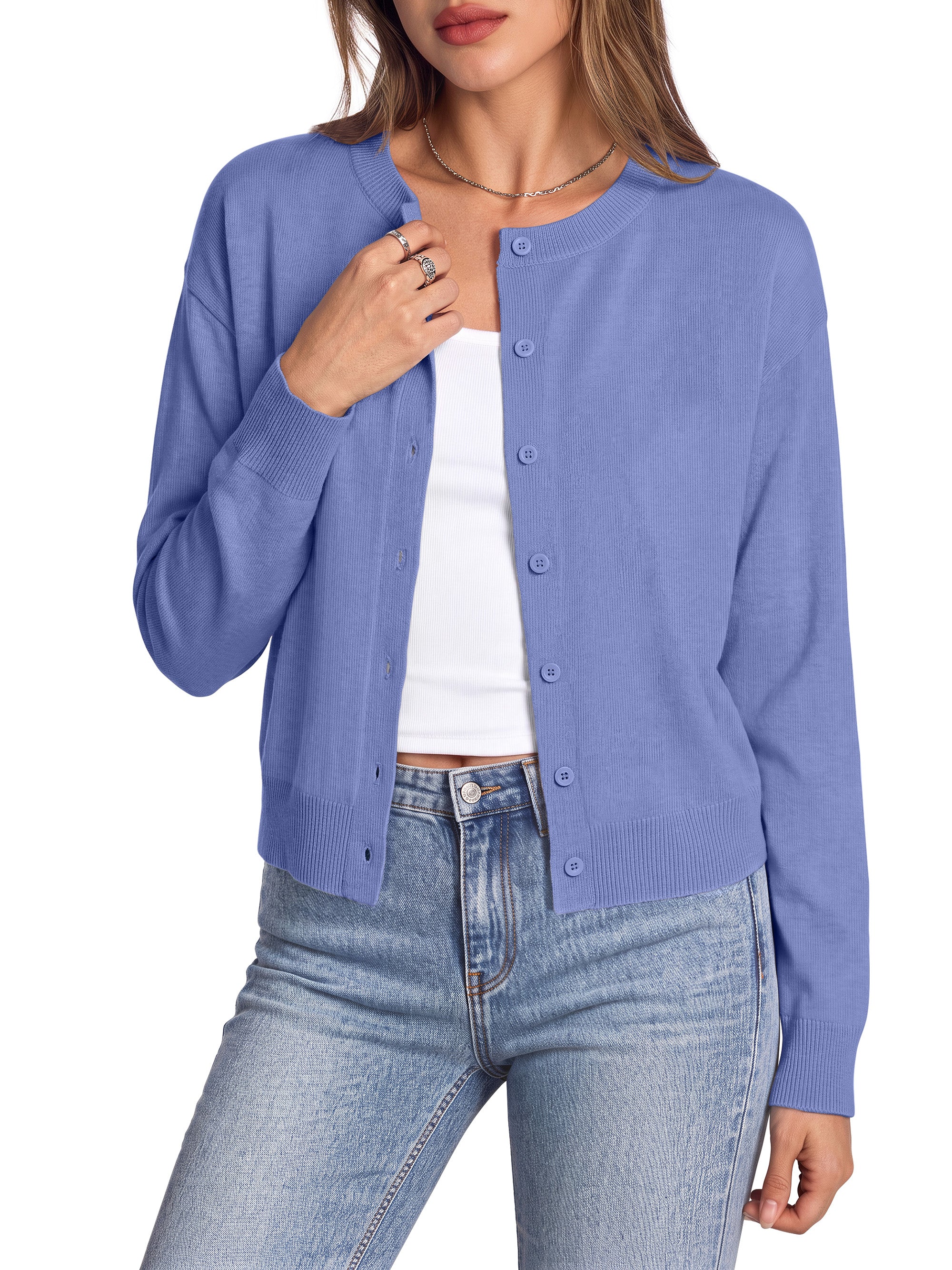 Sundazz Cropped Cardigan Sweaters for Women Lightweight Long Sleeve Cardigan Crewneck Button Up Sweaters