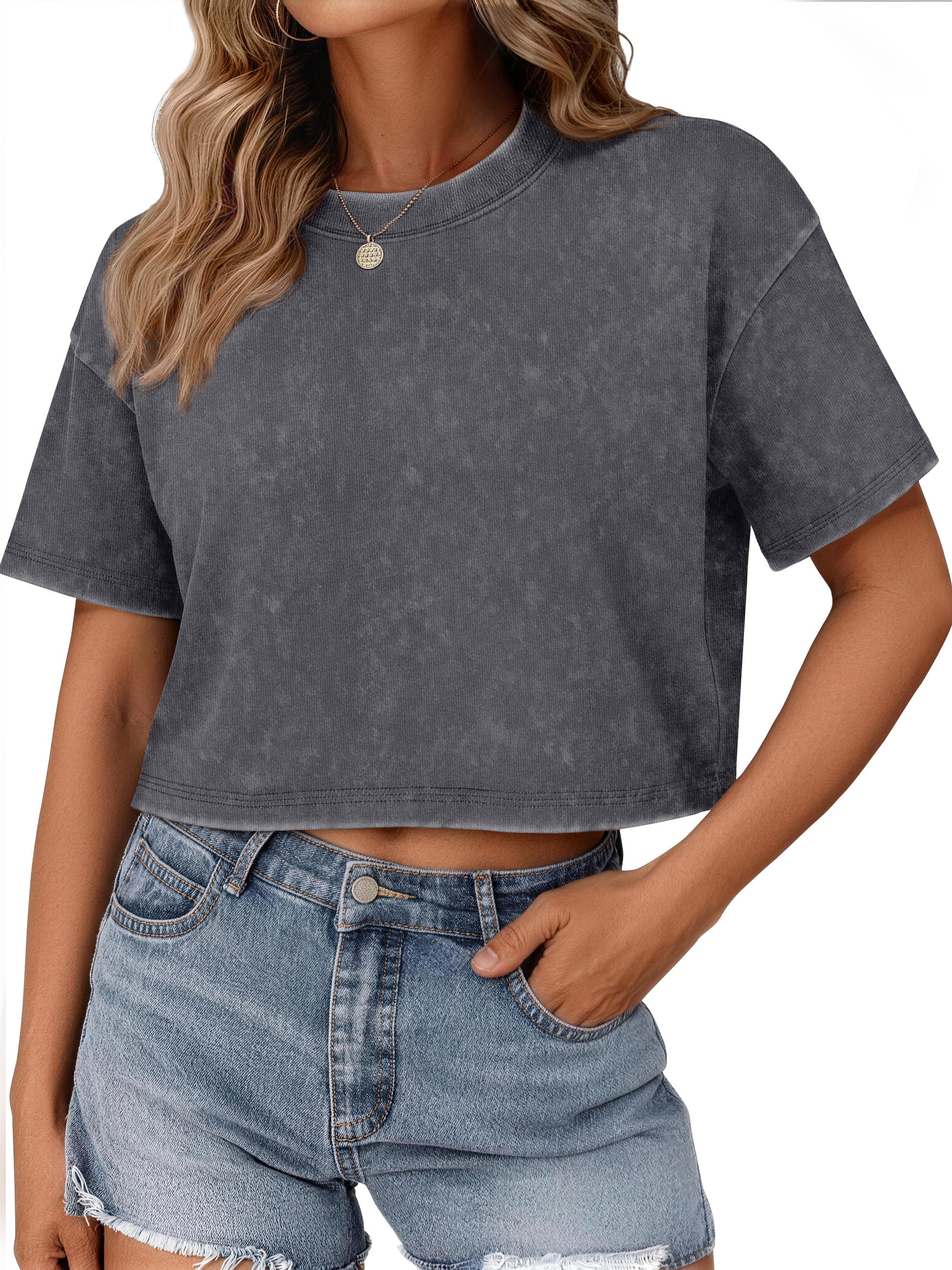 Sundazz Cropped T shirts for Women Oversized Vintage Cotton Tee Short Sleeve Summer Tops Casual Shirts
