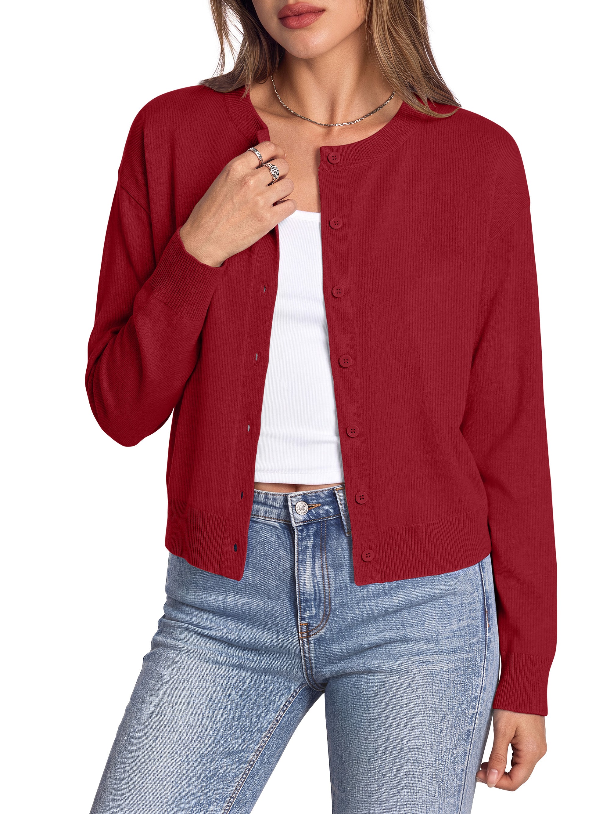 Sundazz Cropped Cardigan Sweaters for Women Lightweight Long Sleeve Cardigan Crewneck Button Up Sweaters