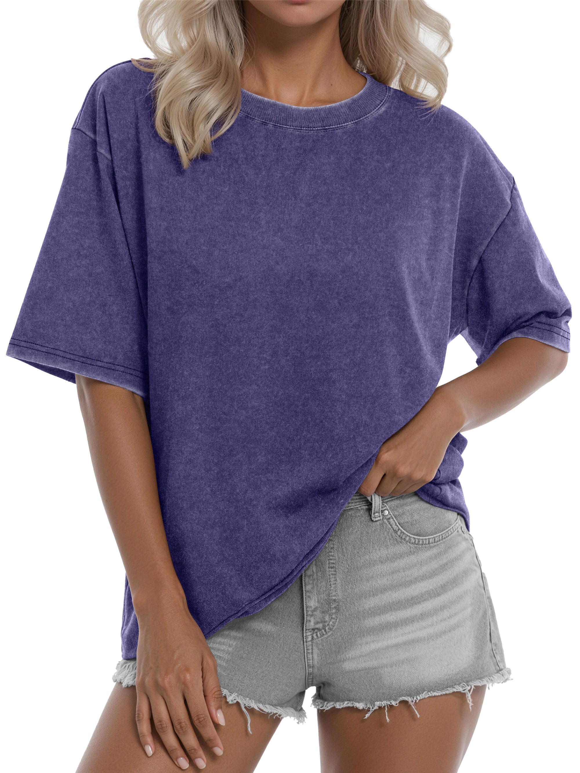 Sundazz Oversized T Shirts for Women Cotton Vintage Acid Wash Tees Baggy Shirts Trendy Casual Tops
