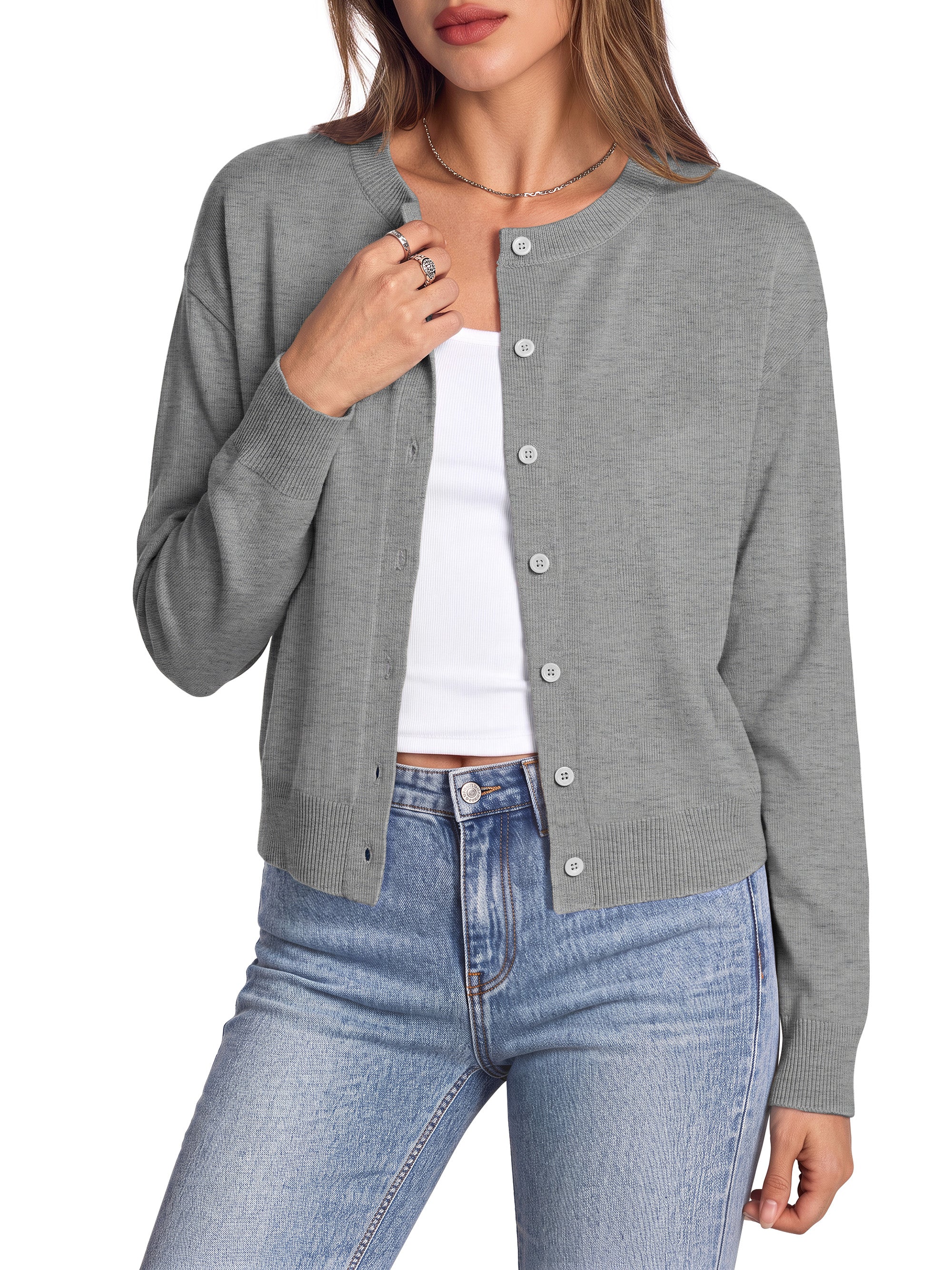 Sundazz Cropped Cardigan Sweaters for Women Lightweight Long Sleeve Cardigan Crewneck Button Up Sweaters