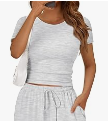 Sundazz Slim Fitted T Shirts for Women Short Sleeve Ruched Crop Tops Summer Basic Tees, XS-XL