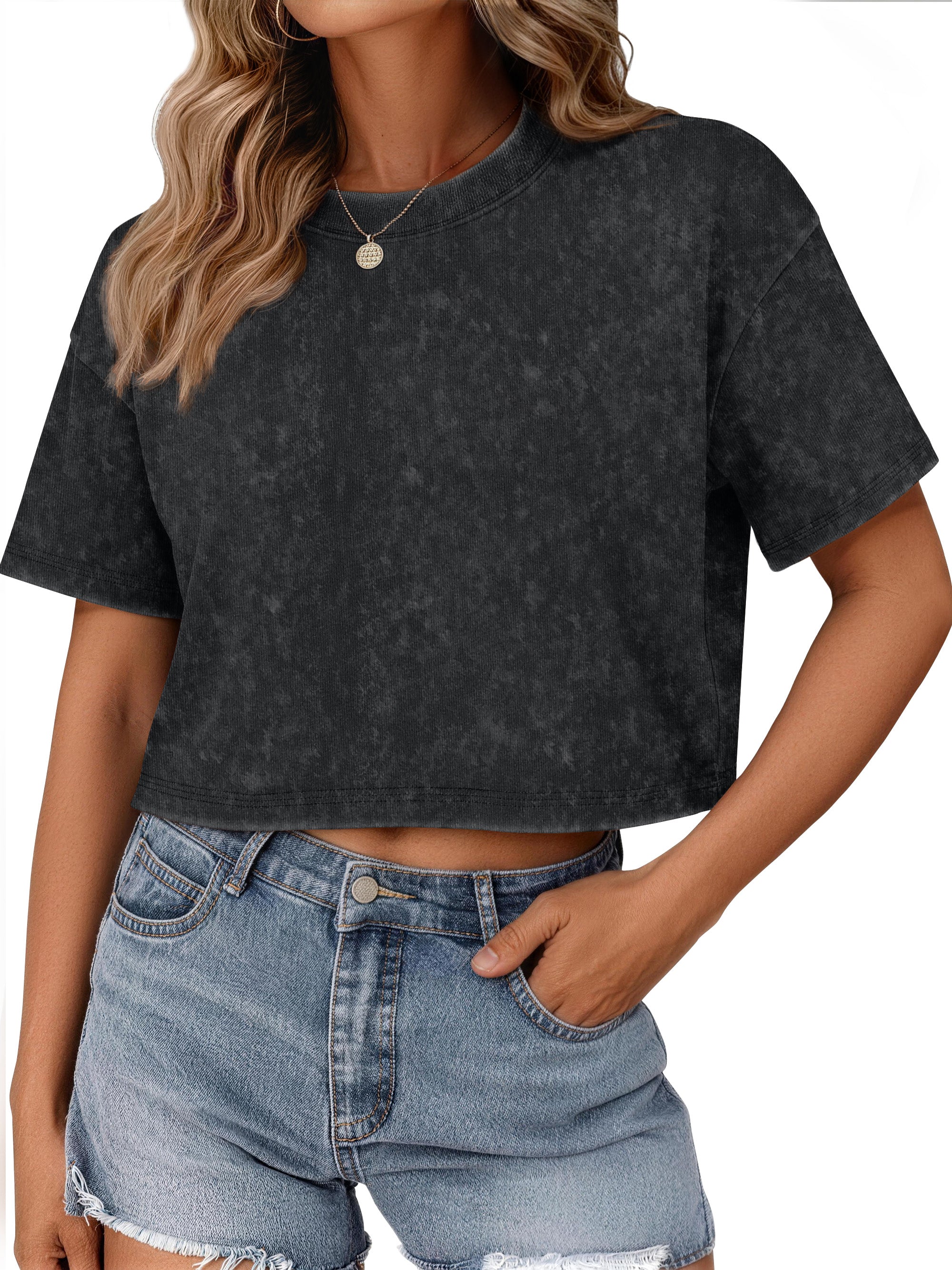Sundazz Cropped T shirts for Women Oversized Vintage Cotton Tee Short Sleeve Summer Tops Casual Shirts