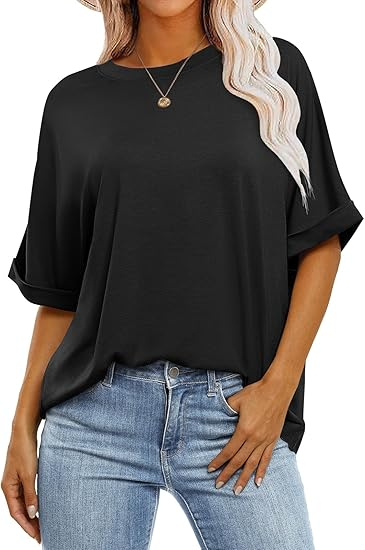 Sundazz Oversized Tshirts for Women Crew Neck Short Sleeve Tops Summer Casual Basic Tees, S-2XL