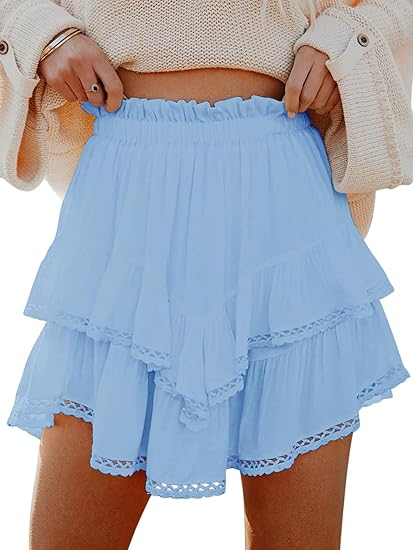 Sundazz Mini Skirt for Women High Waist Summer Skorts Ruffle Tiered Flowy Skirt Crochet Shorts Versatile Outfits