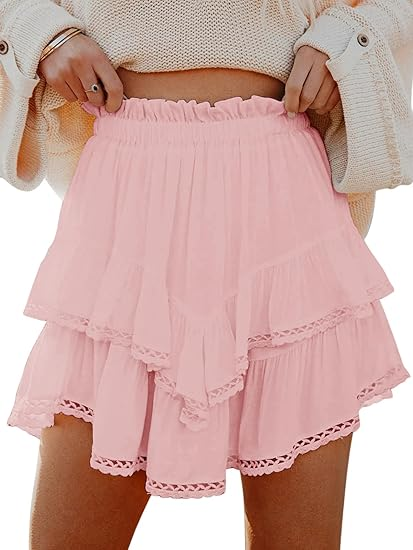 Sundazz Mini Skirt for Women High Waist Summer Skorts Ruffle Tiered Flowy Skirt Crochet Shorts Versatile Outfits