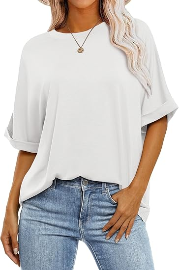 Sundazz Oversized Tshirts for Women Crew Neck Short Sleeve Tops Summer Casual Basic Tees, S-2XL