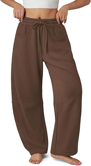 Sundazz Barrel Sweatpants Women Baggy Wide Leg Sweat Pants Drawstring Workout Pants with Pockets