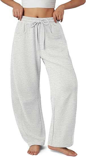 Sundazz Barrel Sweatpants Women Baggy Wide Leg Sweat Pants Drawstring Workout Pants with Pockets