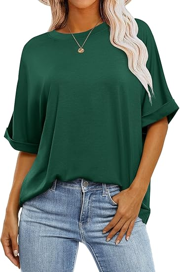 Sundazz Oversized Tshirts for Women Crew Neck Short Sleeve Tops Summer Casual Basic Tees, S-2XL