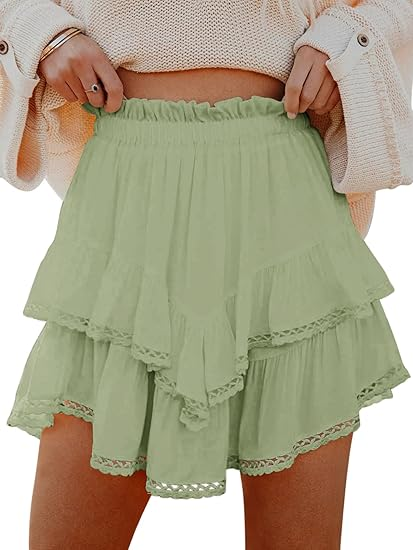 Sundazz Mini Skirt for Women High Waist Summer Skorts Ruffle Tiered Flowy Skirt Crochet Shorts Versatile Outfits