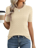Sundazz Short Sleeve Sweater for Women Crew Neck Cable Knit Sweater Tops Dressy Cute Blouses,XS-XL