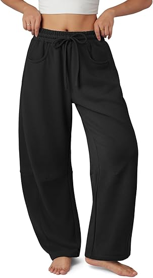 Sundazz Barrel Sweatpants Women Baggy Wide Leg Sweat Pants Drawstring Workout Pants with Pockets