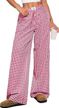 Sundazz Womens Wide Leg Pants Cute Gingham Pants Comfy Drawstring Lounge Pants with Pockets, XS-XL