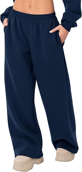 Sundazz Wide leg Sweatpants Women Low Rise Baggy Sweat Pants Drawstring Casual Workout Pants with Pockets