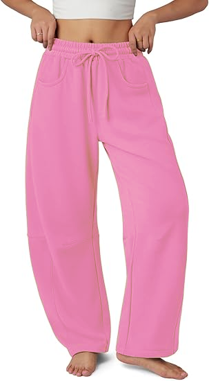 Sundazz Barrel Sweatpants Women Baggy Wide Leg Sweat Pants Drawstring Workout Pants with Pockets