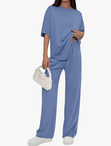 Sundazz Two Piece Sets for Women Summer Lounge Sets Short Sleeve Tops Wide Leg Pants Matching Sets Travel Vacation Outfit