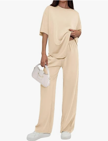 Sundazz Two Piece Sets for Women Summer Lounge Sets Short Sleeve Tops Wide Leg Pants Matching Sets Travel Vacation Outfit