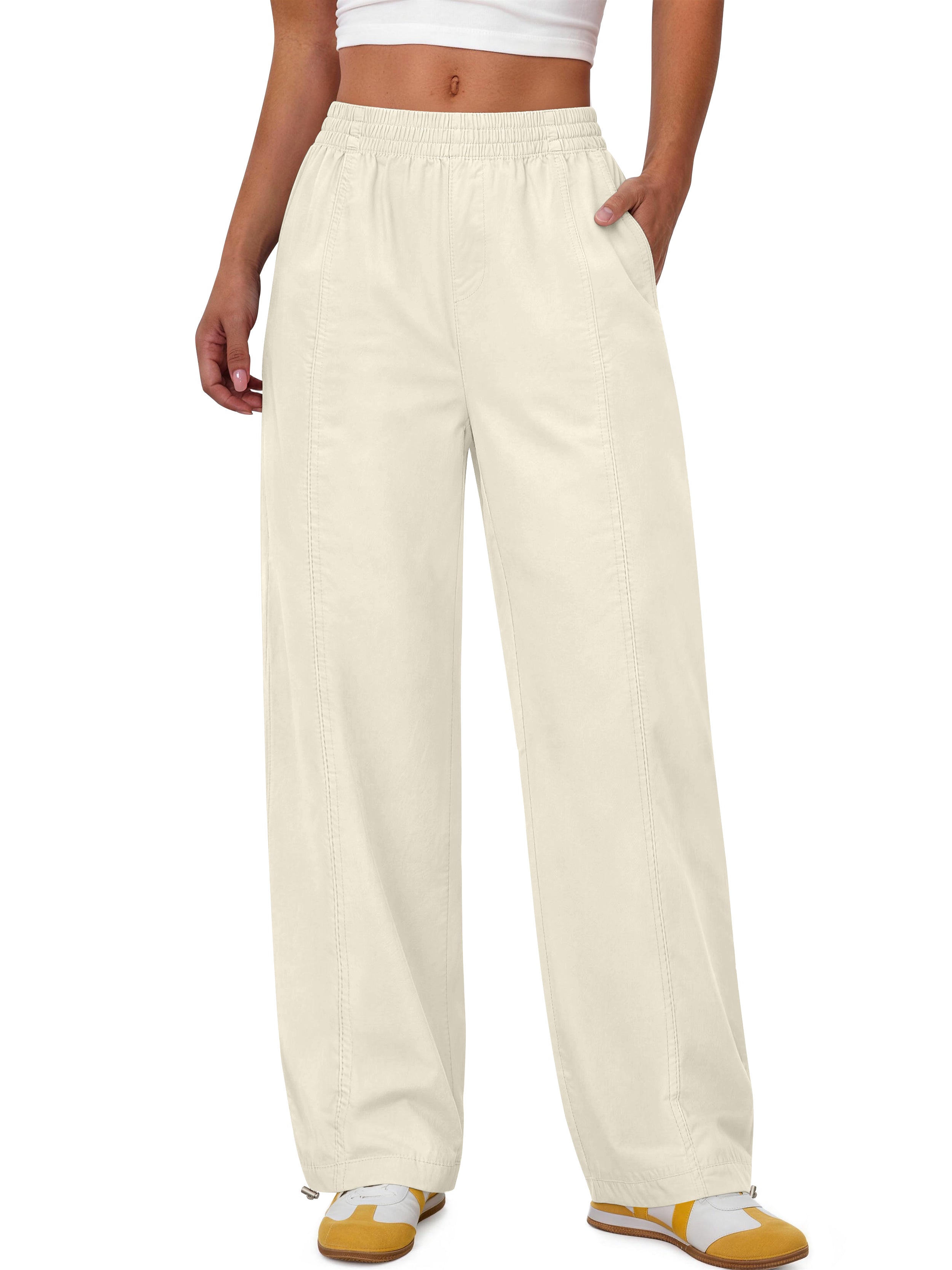 Sundazz Womens Wide leg Pants Drawstring Lightweight Pants Loose Travel Casual Pants with Pockets