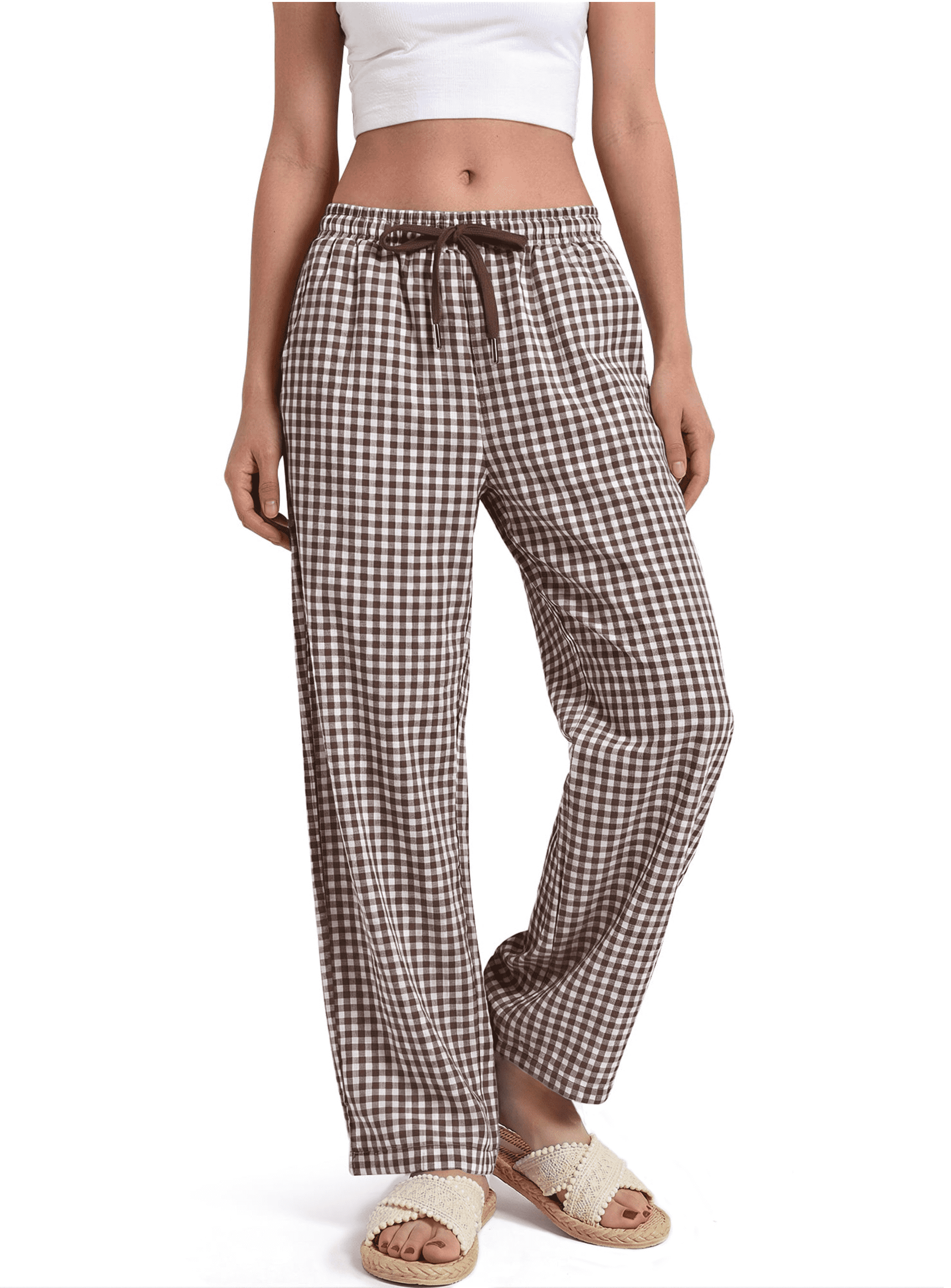 Sundazz Womens Gingham Pants Cotton Wide Leg Lounge Pants Cute Pajama Pants Comfy Casual Pants