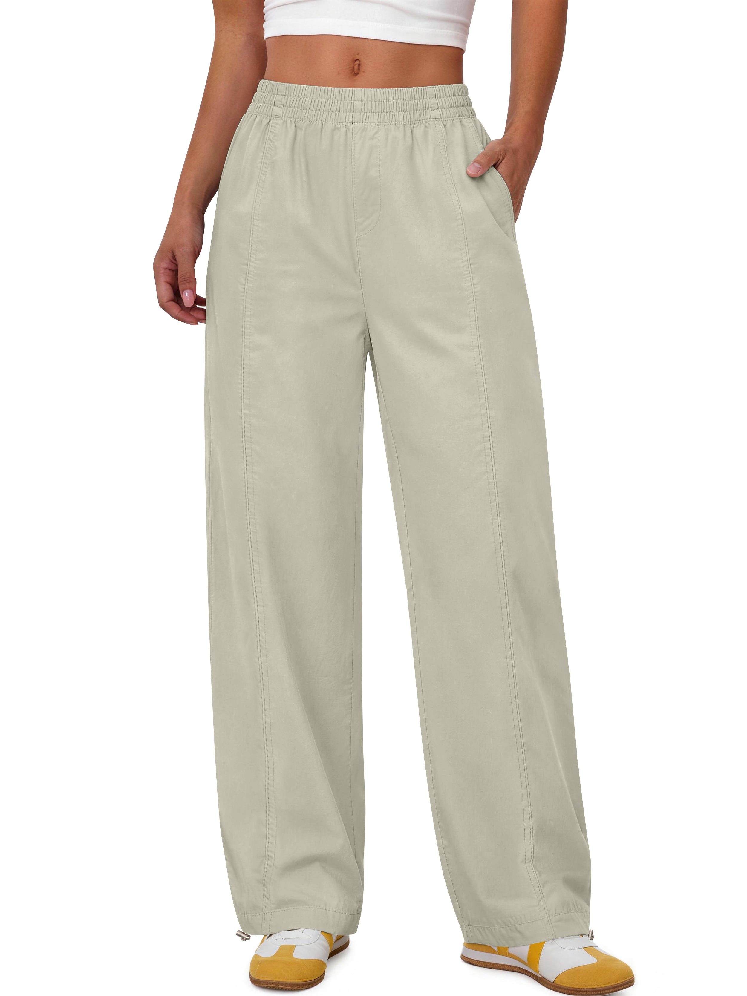 Sundazz Womens Wide leg Pants Drawstring Lightweight Pants Loose Travel Casual Pants with Pockets