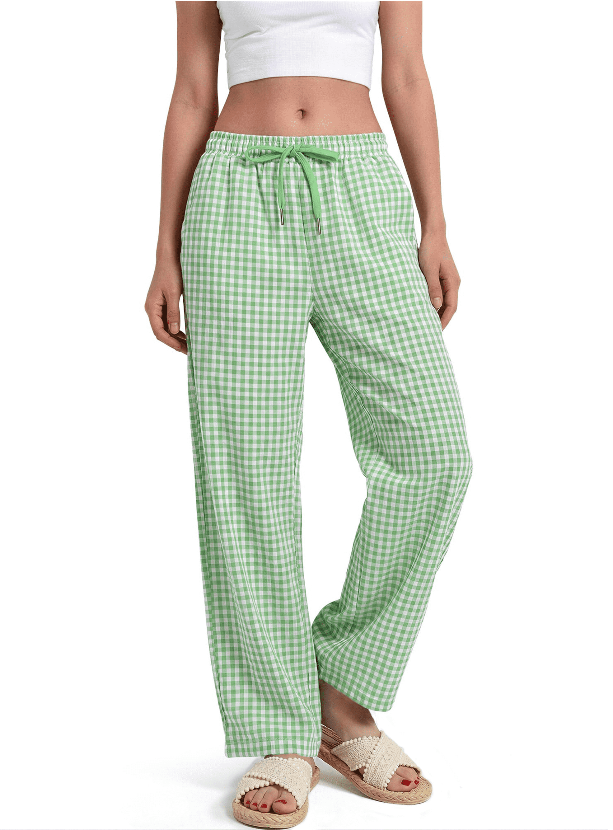 Sundazz Womens Gingham Pants Cotton Wide Leg Lounge Pants Cute Pajama Pants Comfy Casual Pants