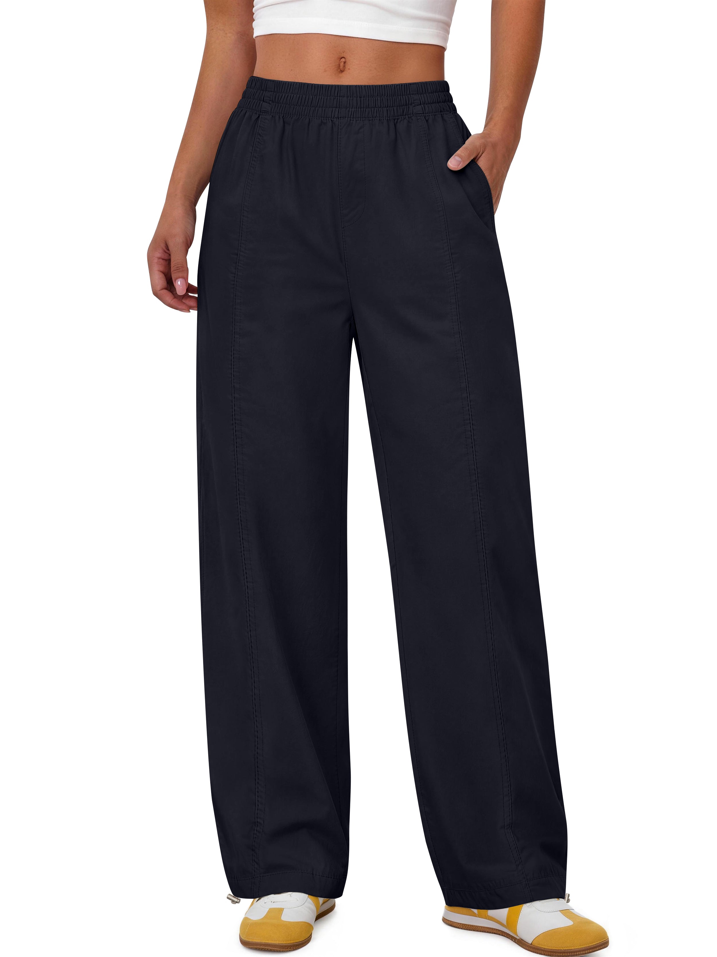 Sundazz Womens Wide leg Pants Drawstring Lightweight Pants Loose Travel Casual Pants with Pockets