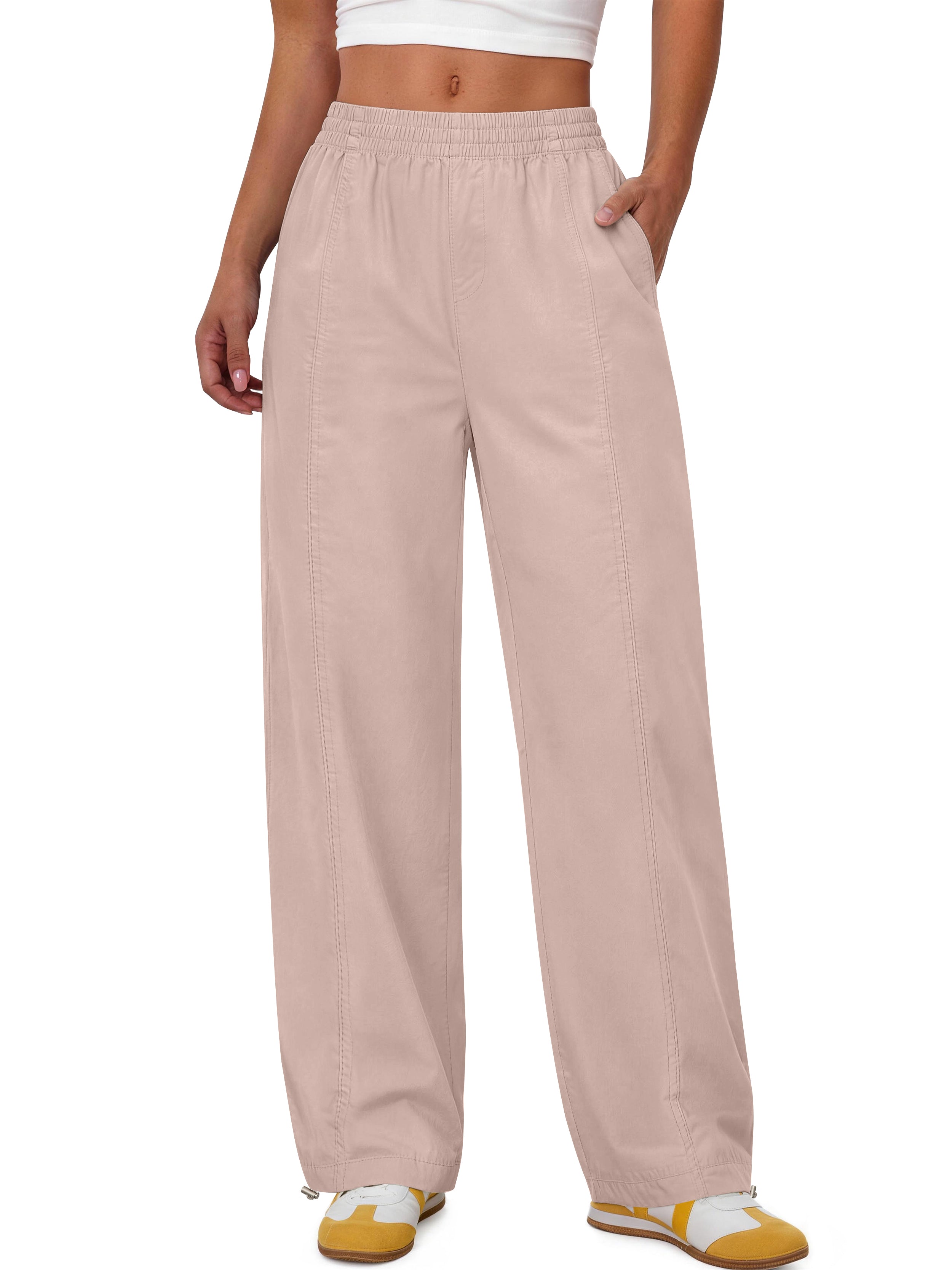 Sundazz Womens Wide leg Pants Drawstring Lightweight Pants Loose Travel Casual Pants with Pockets