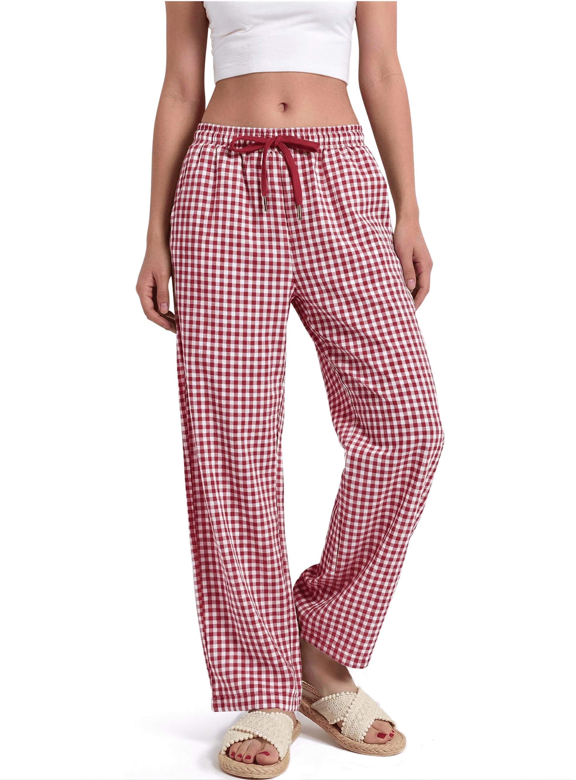 Sundazz Womens Gingham Pants Cotton Wide Leg Lounge Pants Cute Pajama Pants Comfy Casual Pants